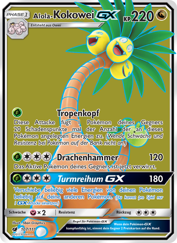 Alola-Kokowei GX 107 — Aufziehen der Sturmröte (German Pokémon TCG card)
