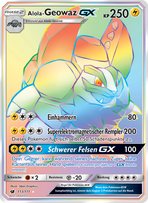 Alola-Geowaz GX 113 — Aufziehen der Sturmröte (German Pokémon TCG card)
