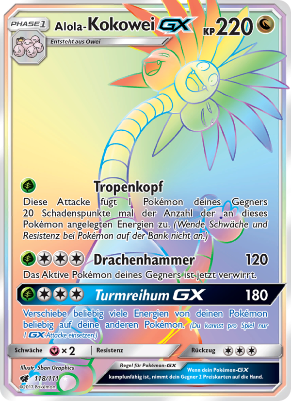 Alola-Kokowei GX 118 — Aufziehen der Sturmröte (German Pokémon TCG card)