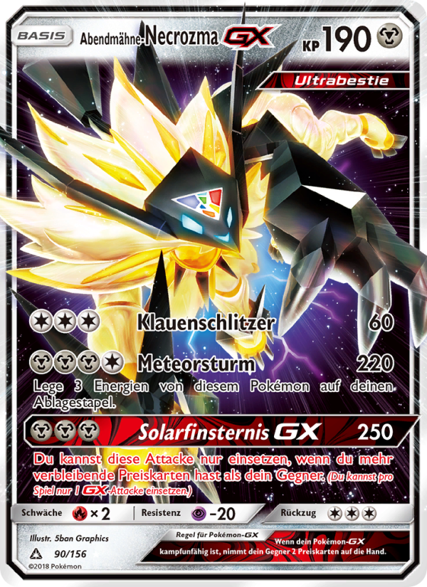 Abendmähne-Necrozma GX 90 — Ultra-Prisma (German Pokémon TCG card)