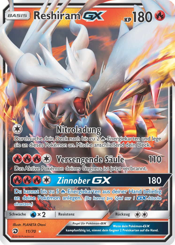 Reshiram GX 11 — Majestät Der Drachen (German Pokémon TCG card)