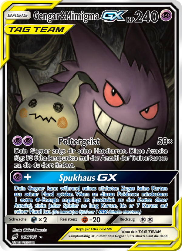 Gengar & Mimigma GX 165 — Teams Sind Trumpf (German Pokémon TCG card)