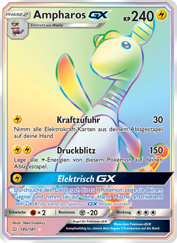 Ampharos GX 185 — Teams Sind Trumpf (German Pokémon TCG card)