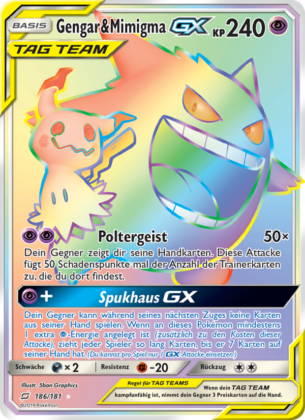 Gengar & Mimigma GX 186 — Teams Sind Trumpf (German Pokémon TCG card)
