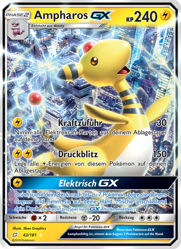 Ampharos GX 43 — Teams Sind Trumpf (German Pokémon TCG card)