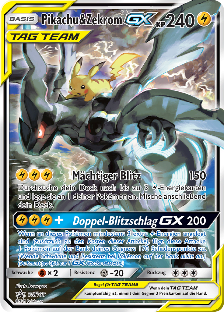Pikachu & Zekrom GX SM168 — SM Promokarten (German Pokémon TCG card)