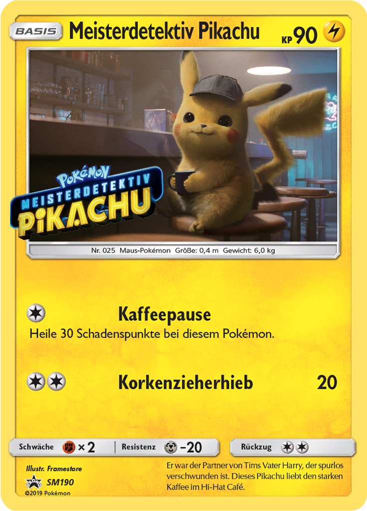 Meisterdetektiv Pikachu SM190 — SM Promokarten (German Pokémon TCG card)