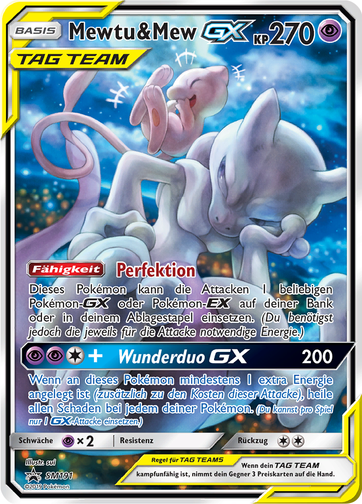 Mewtu & Mew GX SM191 — SM Promokarten (German Pokémon TCG card)