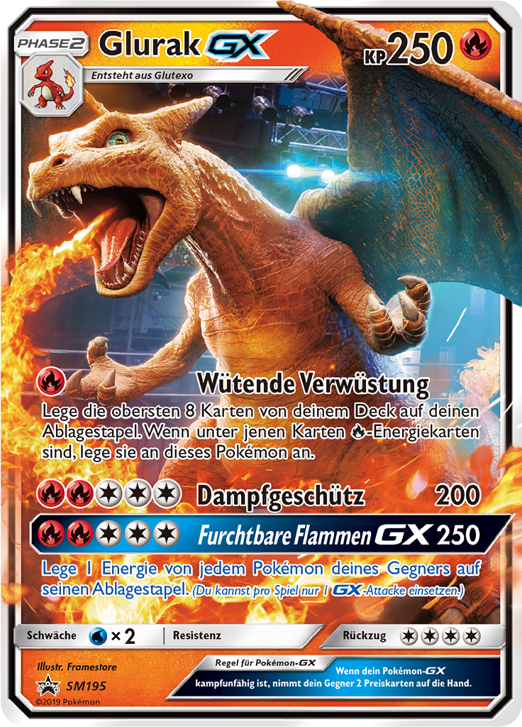 Glurak GX SM195 — SM Promokarten (German Pokémon TCG card)