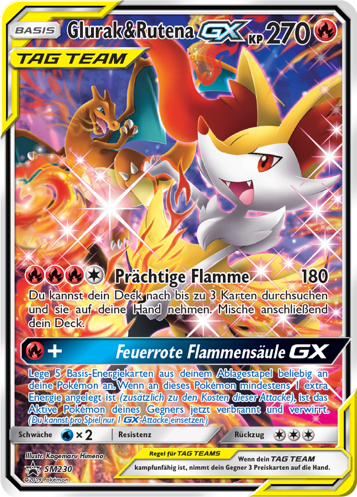 Glurak & Rutena GX SM230 — SM Promokarten (German Pokémon TCG card)