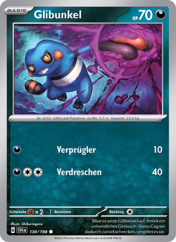 Glibunkel 130 — Karmesin & Purpur (German Pokémon TCG card)