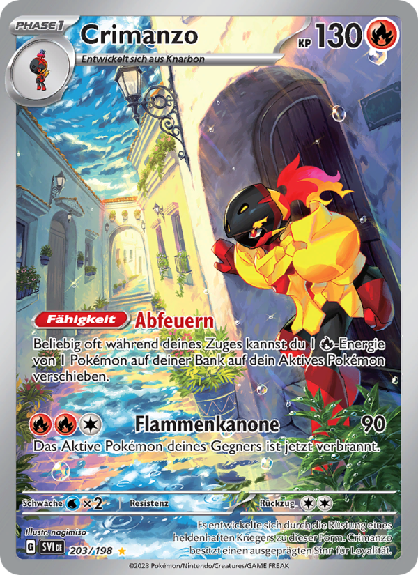 Crimanzo 203 — Karmesin & Purpur (German Pokémon TCG card)