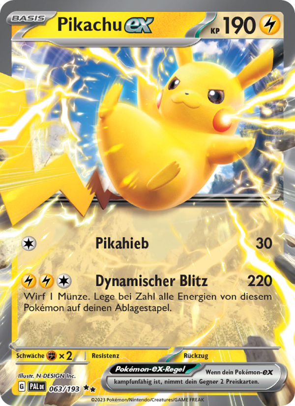 Pikachu-ex 063 — Entwicklungen in Paldea (German Pokémon TCG card)