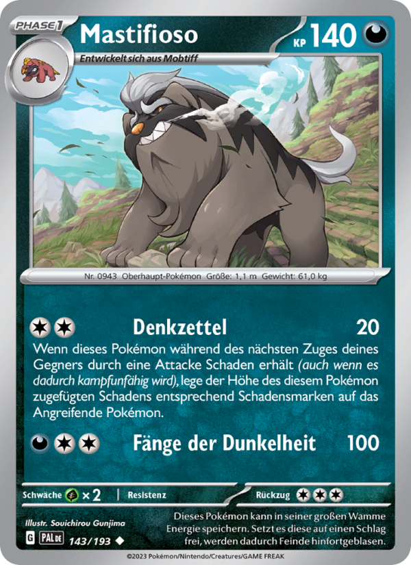 Mastifioso 143 — Entwicklungen in Paldea (German Pokémon TCG card)