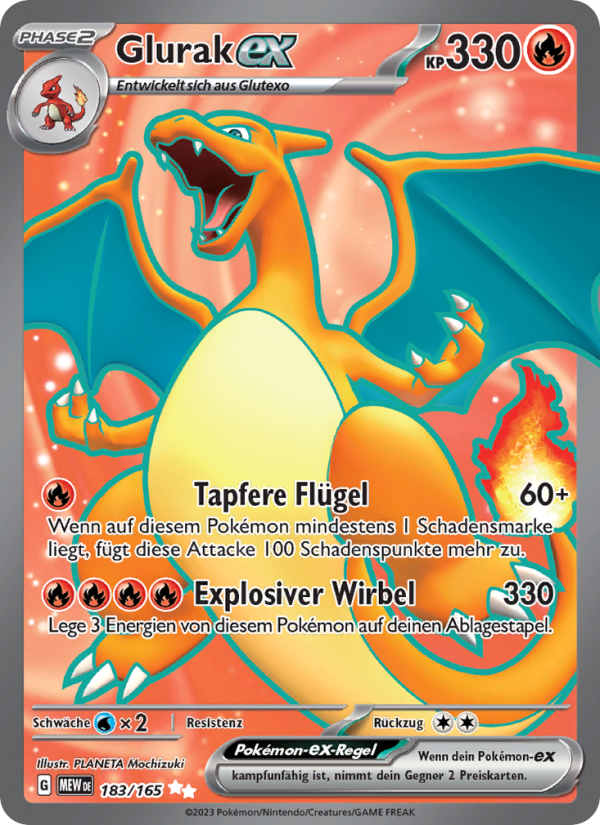 Glurak-ex 183 — 151 (German Pokémon TCG card)