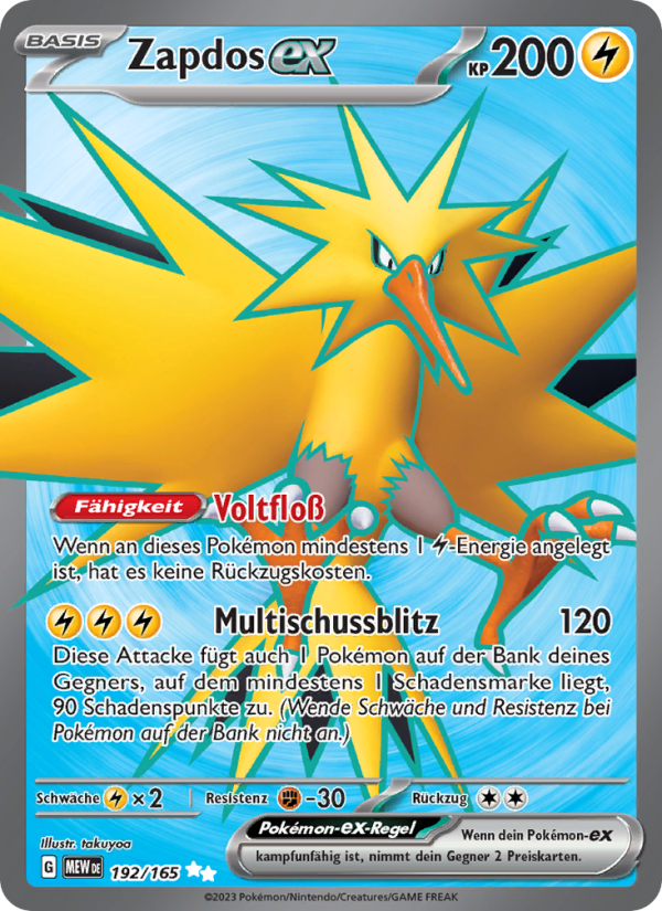 Zapdos-ex 192 — 151 (German Pokémon TCG card)