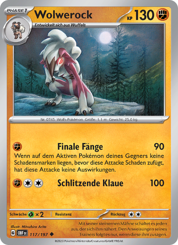 Wolwerock 117 — Obsidian Flammen (German Pokémon TCG card)
