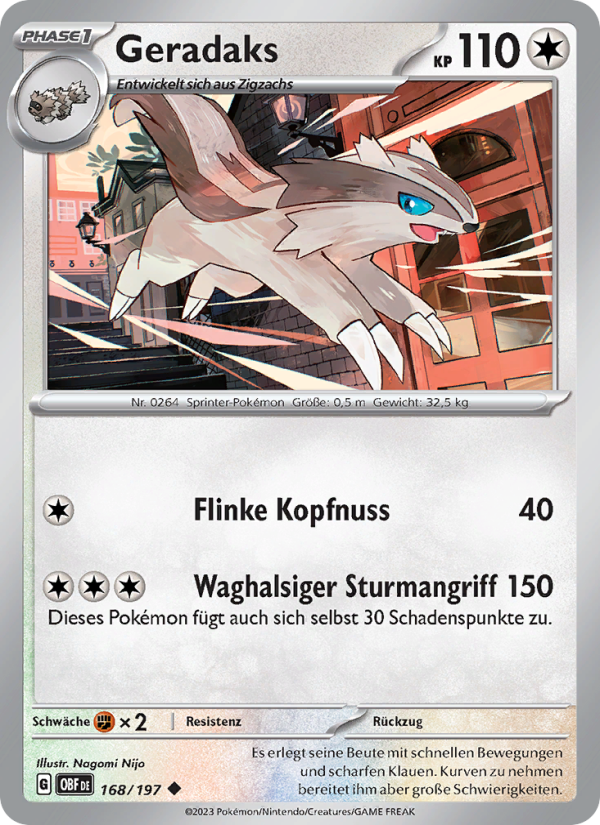 Geradaks 168 — Obsidian Flammen (German Pokémon TCG card)