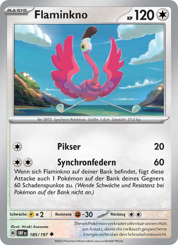 Flaminkno 185 — Obsidian Flammen (German Pokémon TCG card)