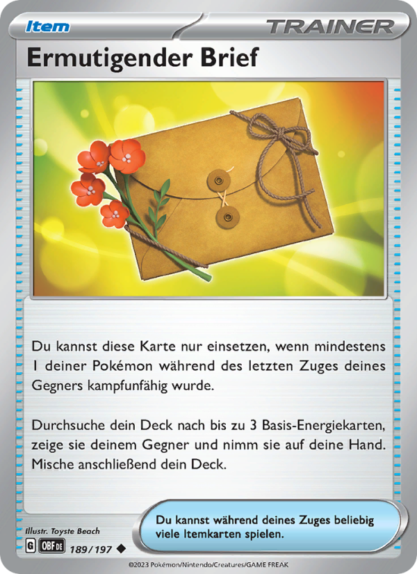 Ermutigender Brief 189 — Obsidian Flammen (German Pokémon TCG card)