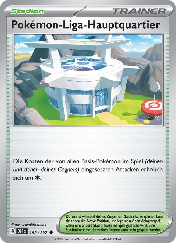 Pokémon-Liga-Hauptquartier 192 — Obsidian Flammen (German Pokémon TCG card)
