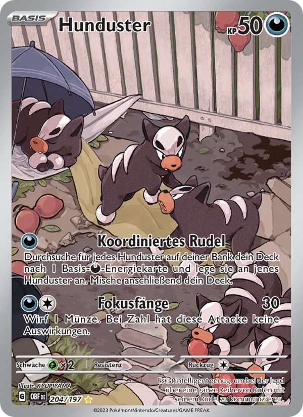 Hunduster 204 — Obsidian Flammen (German Pokémon TCG card)