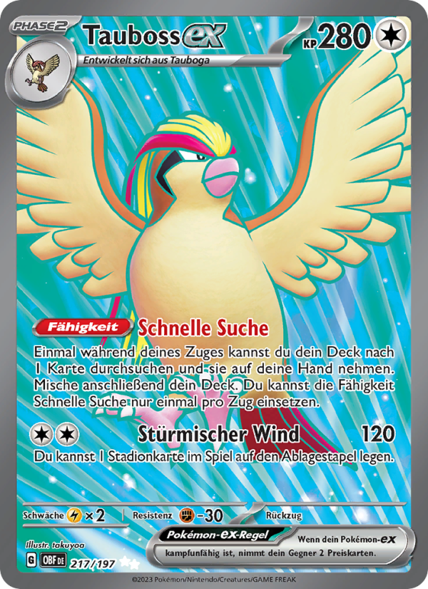 Tauboss-ex 217 — Obsidian Flammen (German Pokémon TCG card)