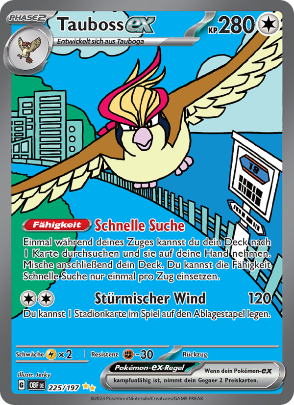 Tauboss-ex 225 — Obsidian Flammen (German Pokémon TCG card)