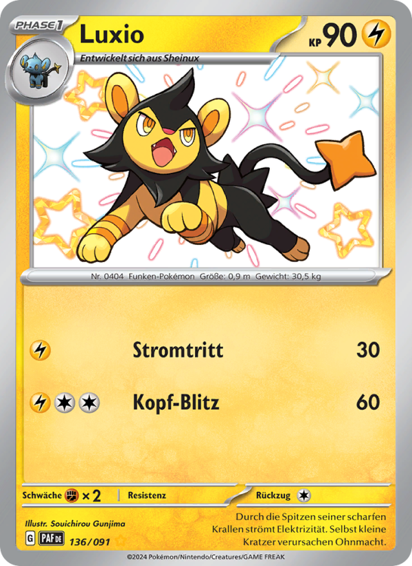 Luxio 136 — Paldeas Schicksale (German Pokémon TCG card)