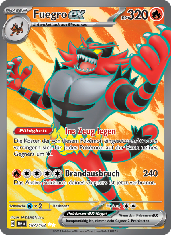Fuegro-ex 187 — Gewalten der Zeit (German Pokémon TCG card)