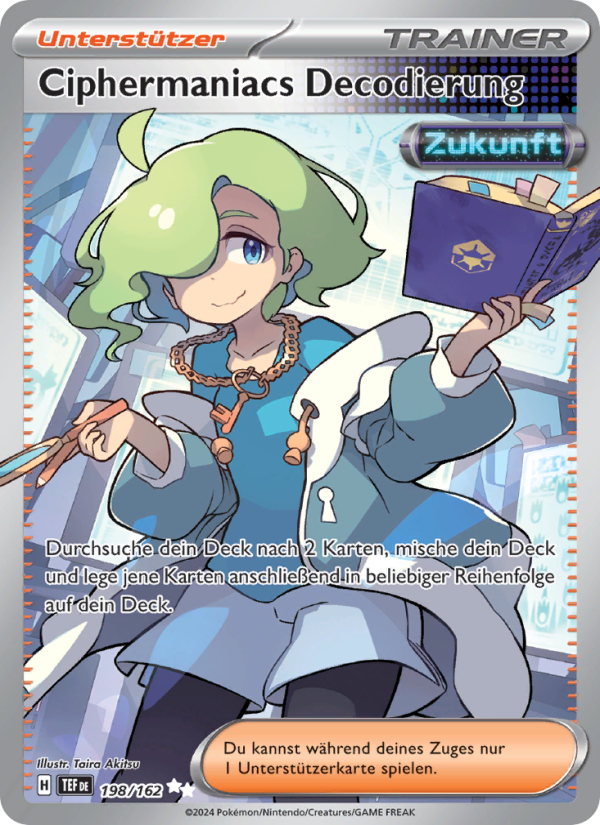 Ciphermaniacs Decodierung 198 — Gewalten der Zeit (German Pokémon TCG card)