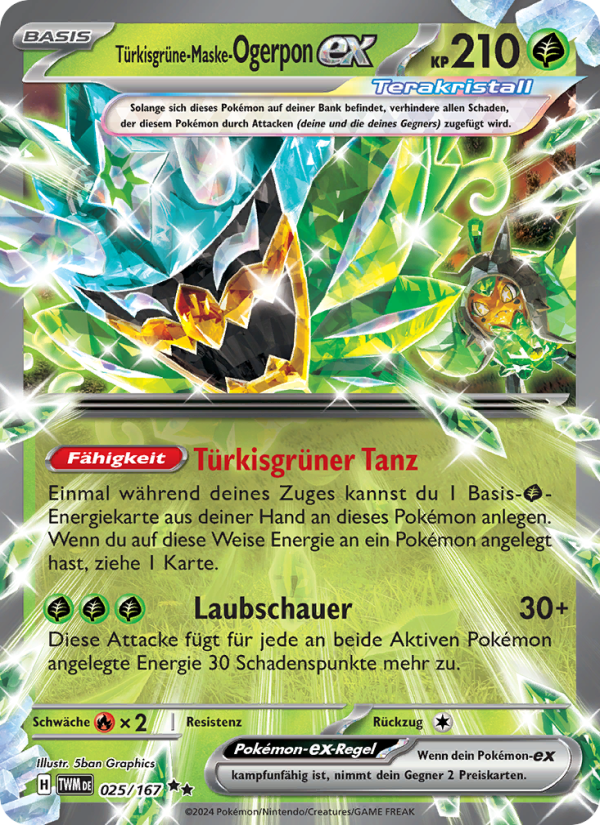 Türkisgrüne-Maske-Ogerpon-ex 025 — Maskerade im Zwielicht (German Pokémon TCG card)