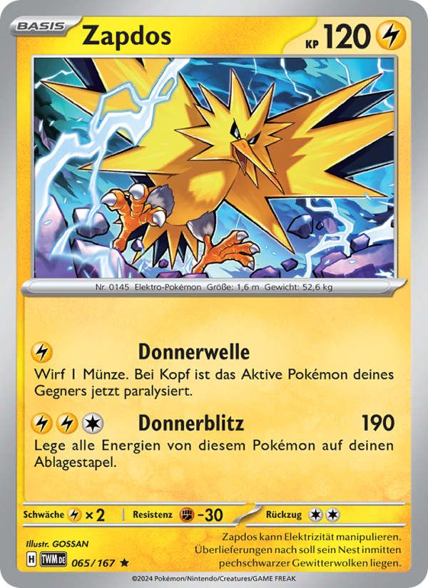 Zapdos 065 — Maskerade im Zwielicht (German Pokémon TCG card)