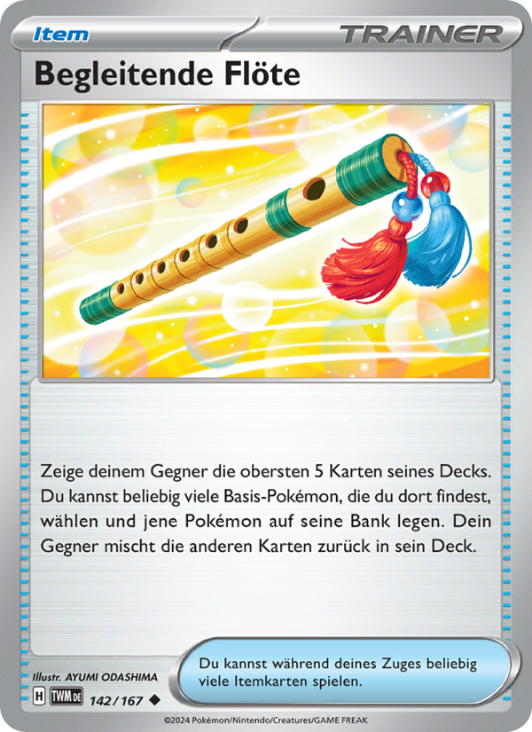 Begleitende Flöte 142 — Maskerade im Zwielicht (German Pokémon TCG card)