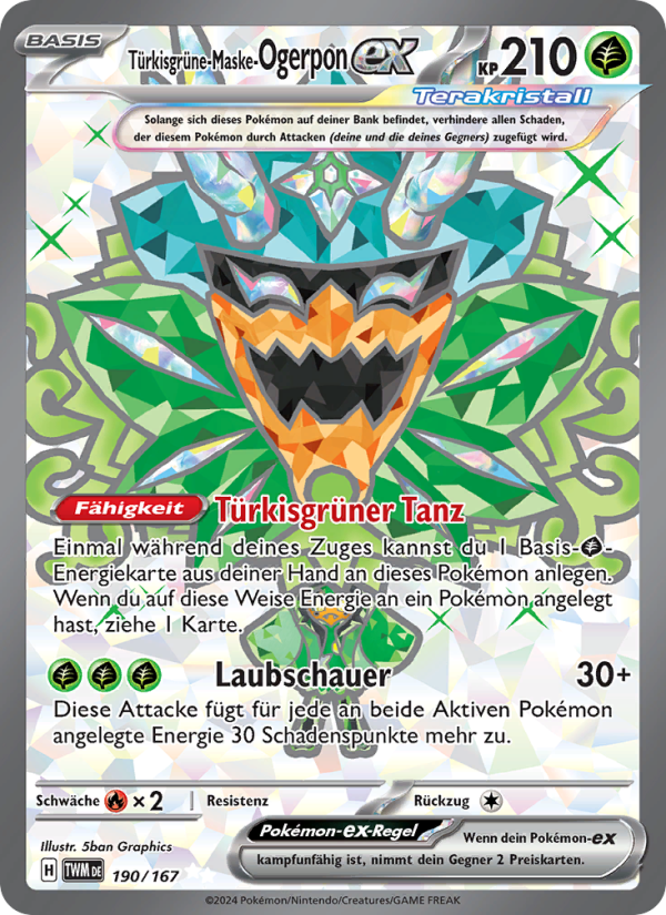 Türkisgrüne-Maske-Ogerpon-ex 190 — Maskerade im Zwielicht (German Pokémon TCG card)