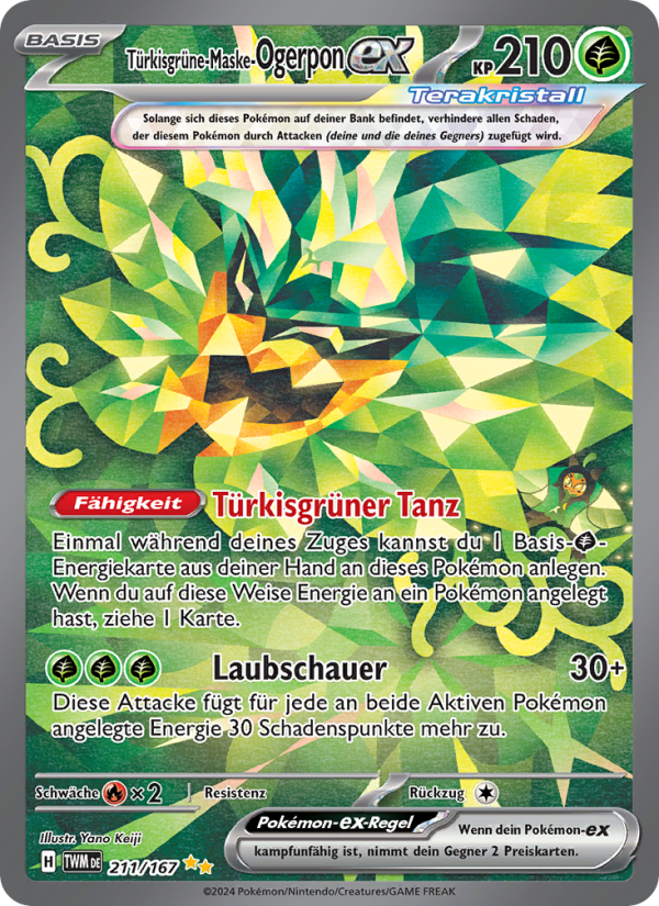 Türkisgrüne-Maske-Ogerpon-ex 211 — Maskerade im Zwielicht (German Pokémon TCG card)