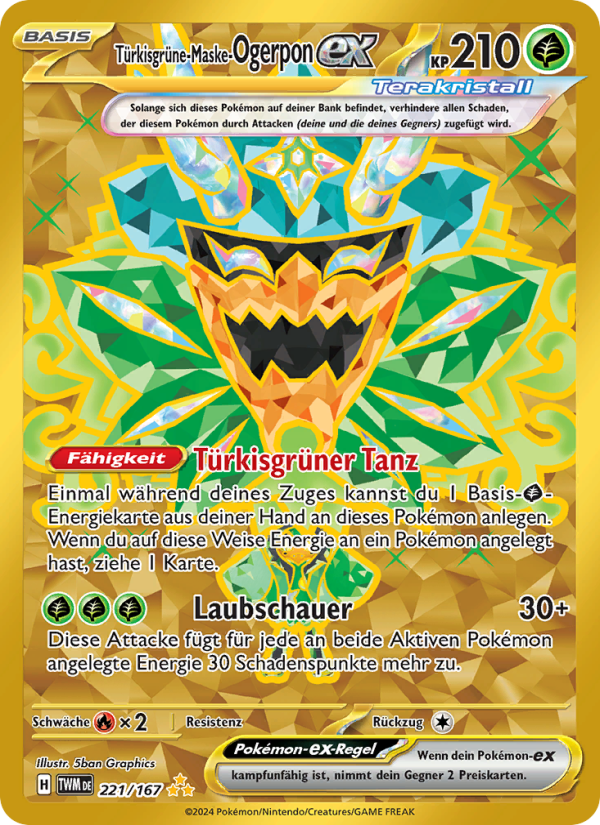 Türkisgrüne-Maske-Ogerpon-ex 221 — Maskerade im Zwielicht (German Pokémon TCG card)