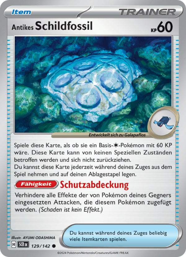 Antikes Schildfossil 129 — Stellarkrone (German Pokémon TCG card)