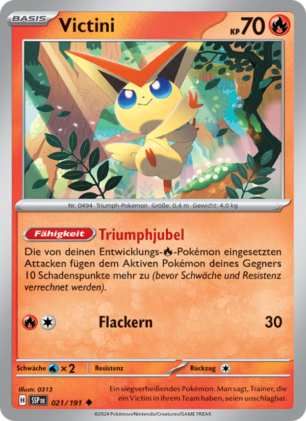 Victini 021 — Stürmische Funken (German Pokémon TCG card)