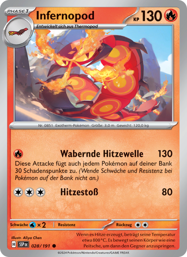 Infernopod 028 — Stürmische Funken (German Pokémon TCG card)