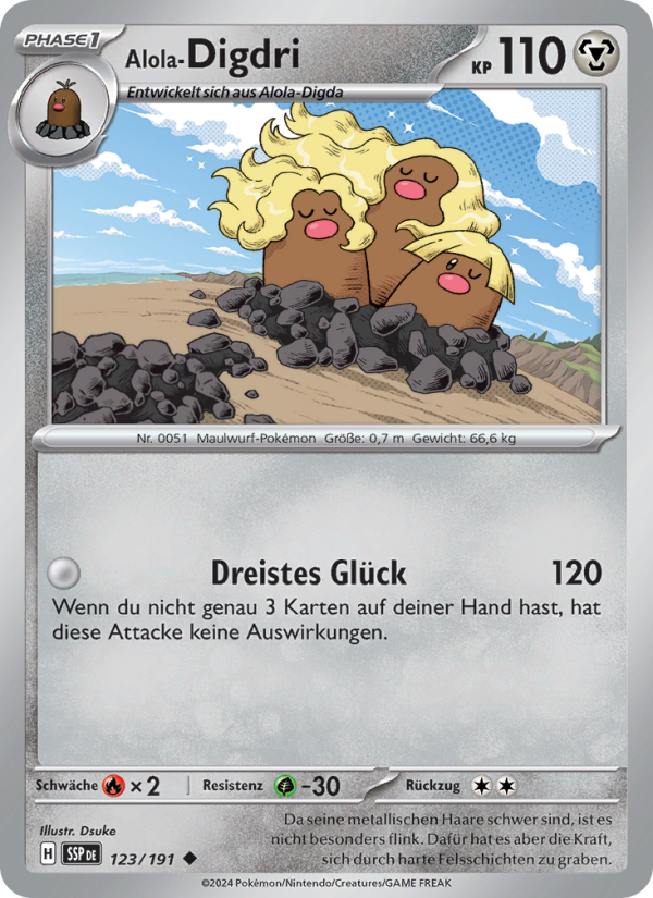 Alola-Digdri 123 — Stürmische Funken (German Pokémon TCG card)