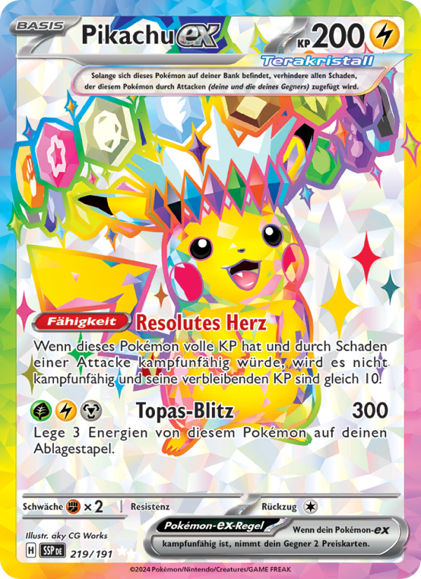 Pikachu-ex 219 — Stürmische Funken (German Pokémon TCG card)