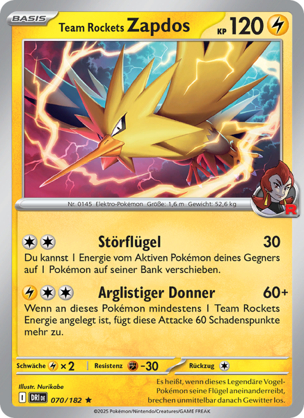 Team Rockets Zapdos 070 — Ewige Rivalen (German Pokémon TCG card)