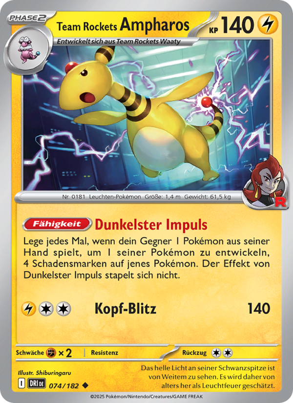 Team Rockets Ampharos 074 — Ewige Rivalen (German Pokémon TCG card)