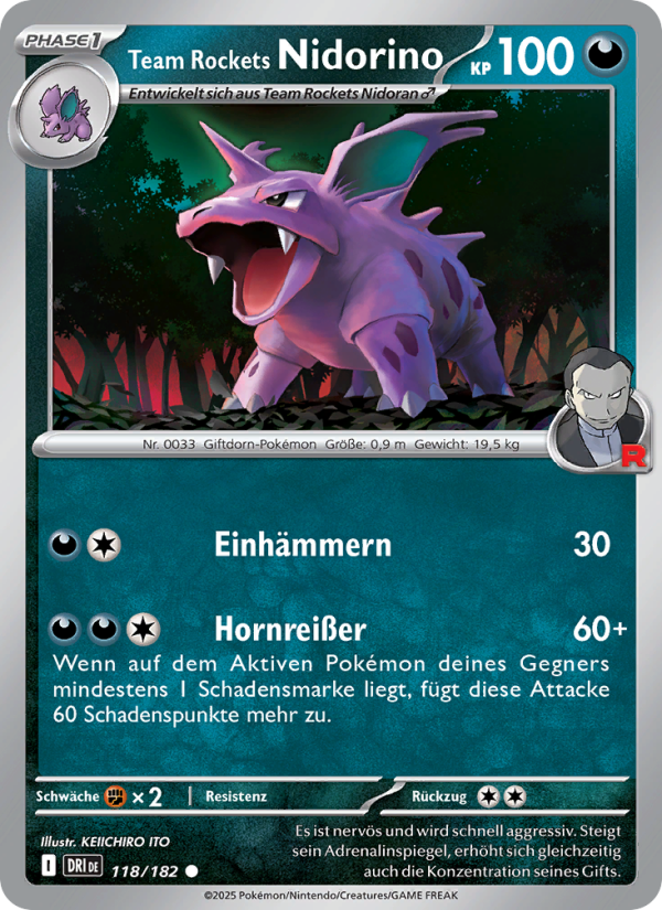 Team Rockets Nidorino 118 — Ewige Rivalen (German Pokémon TCG card)