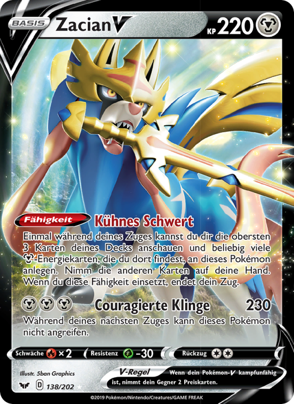 Zacian V 138 — Sword & Shield (German Pokémon TCG card)
