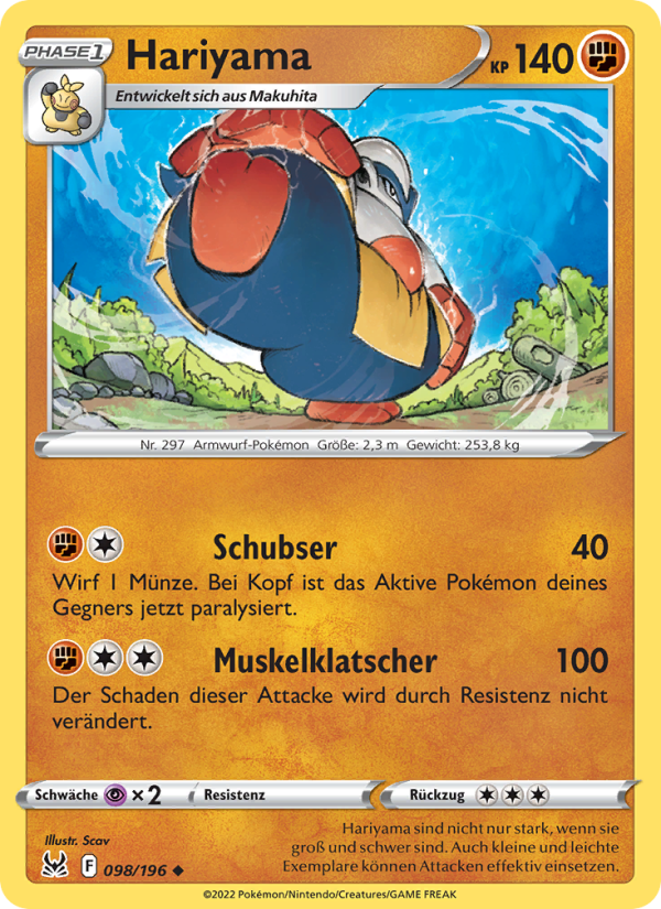 Hariyama 098 — Verlorener Ursprung (German Pokémon TCG card)