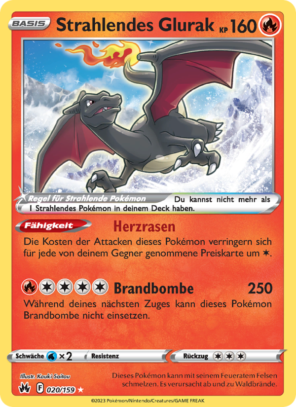 Strahlendes Glurak 020 — Zenit der Könige (German Pokémon TCG card)