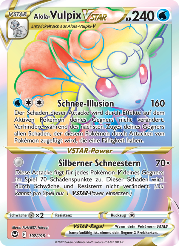 Alola Vulpix-VSTAR 197 — Silberne Sturmwinde (German Pokémon TCG card)