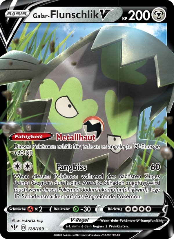 Galar-Flunschlik V 128 — Flammende Finsternis (German Pokémon TCG card)